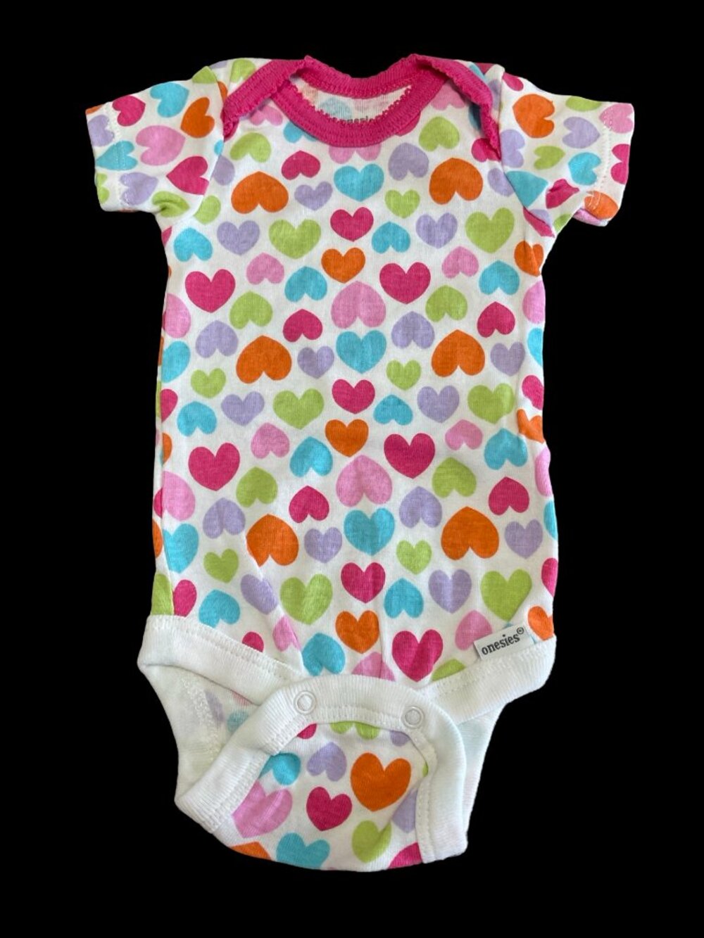👣 10/$25 - White Multicolored Heart Print Onesie